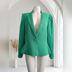TAHARI ASL Puffed Shoulder Collared Peplum   Women's 16 Green Blazer Jacket